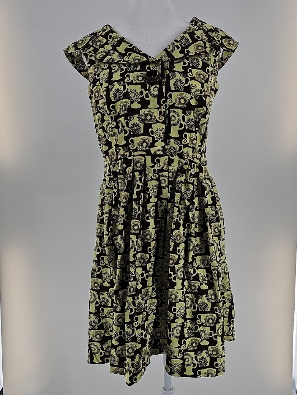 BeBop & Wally  New York Black and Lime Green Printed Fit & Flare Dress